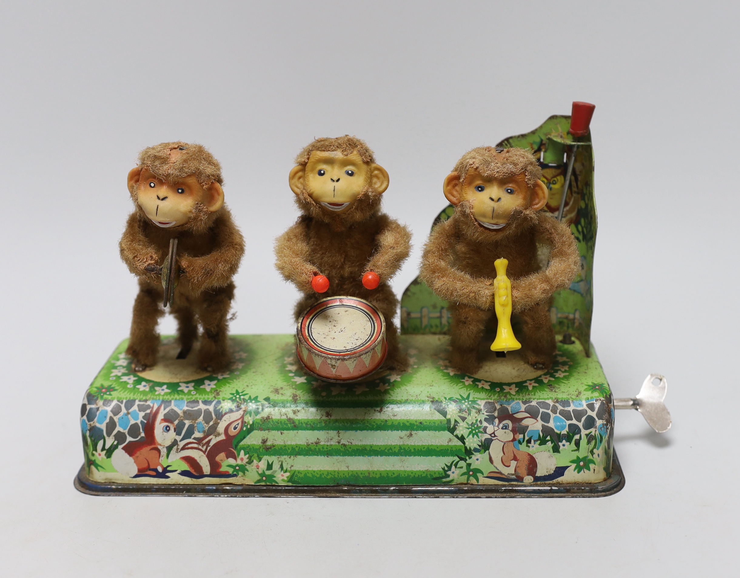 A mechanical ‘Red Hot Rhythm’ toy monkey band - key, no box